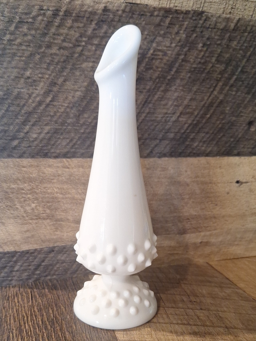 Vintage Fenton Milk Glass Hobnail Swung Vase 7.5 "